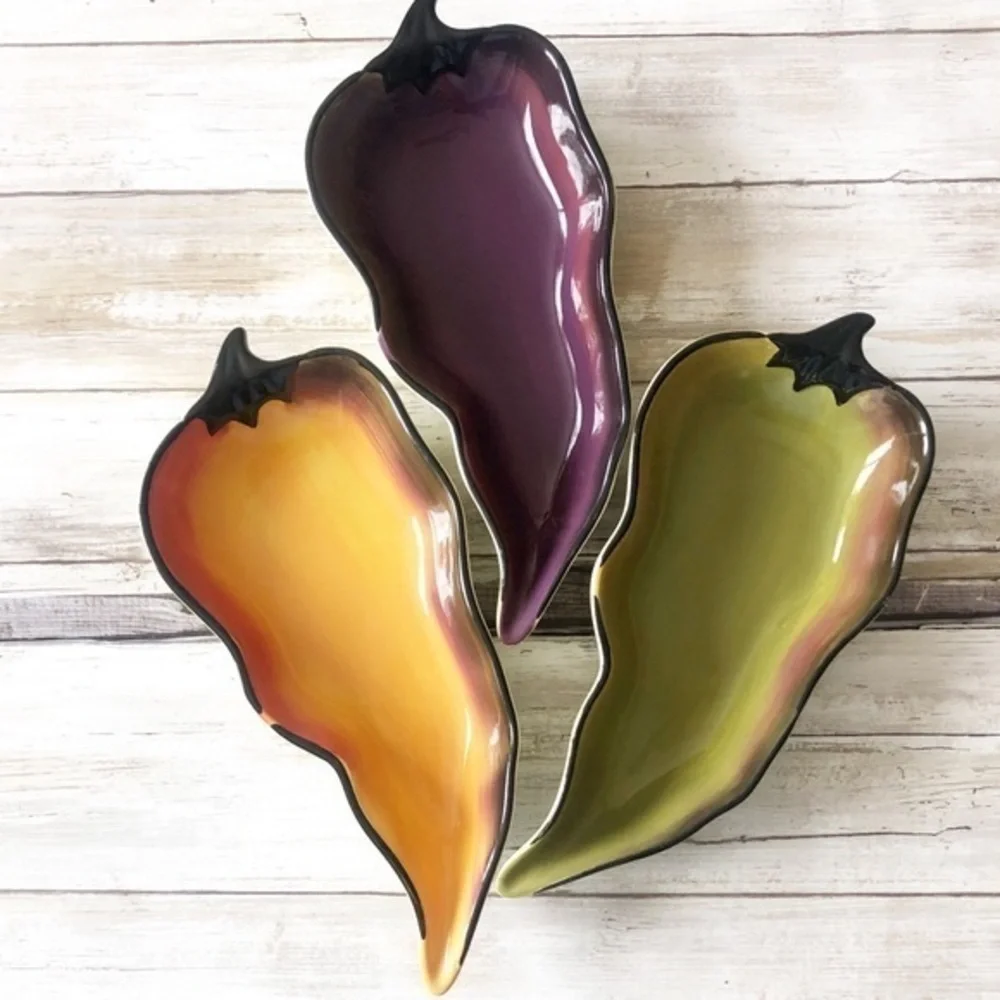 Clay Art La Mesa 3-PC Hand-painted Ceramic Hot Peppers Serveware Vintage 90s